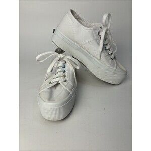 Superga 2790 White Platform Lace Up Sneakers Size 38 Rainbow Metallic Lace Ups